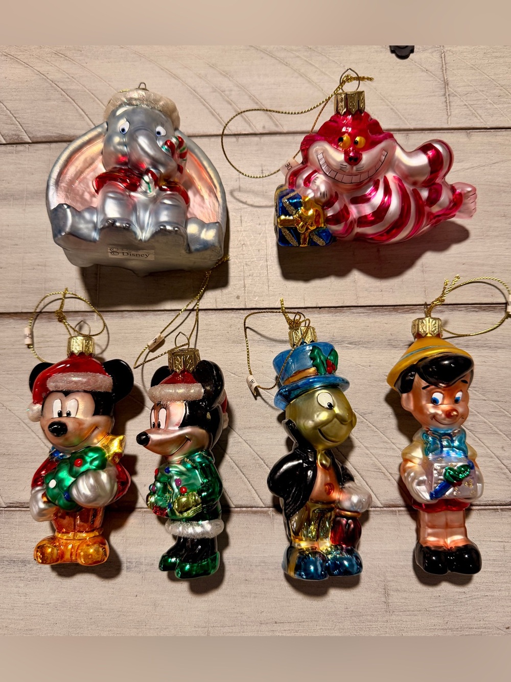 RARE Set of 5 Classic Glass Disney Character Ornaments
